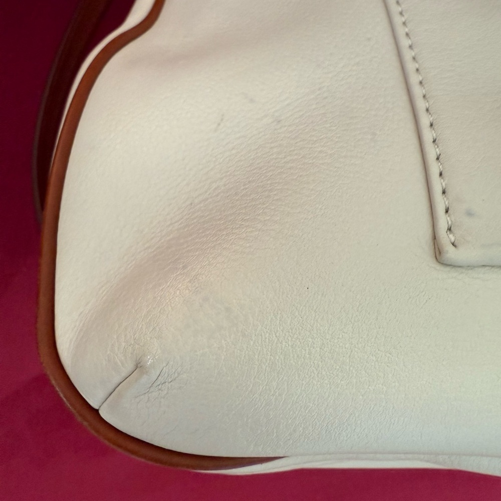 Dooney & Bourke White Leather Satchel with Brown Trim and Strap - Picture 6 of 10